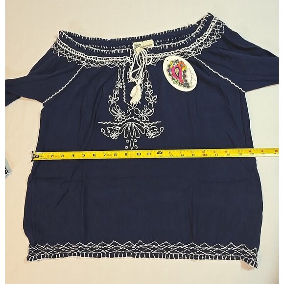 Embroidered boho top by Magazine Tassel tie front 100% Cotton Size M New - Picture 15 of 16